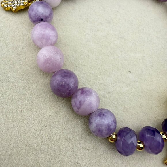 Carroll Dorsey Walker Purple Gemstone Bracelet With Gold-Tone Accent & Tassel Ch - Picture 2 of 6